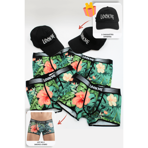 Pack 4 Boxer LM2402-67ARO LOOKME + 2 Casquettes Offertes